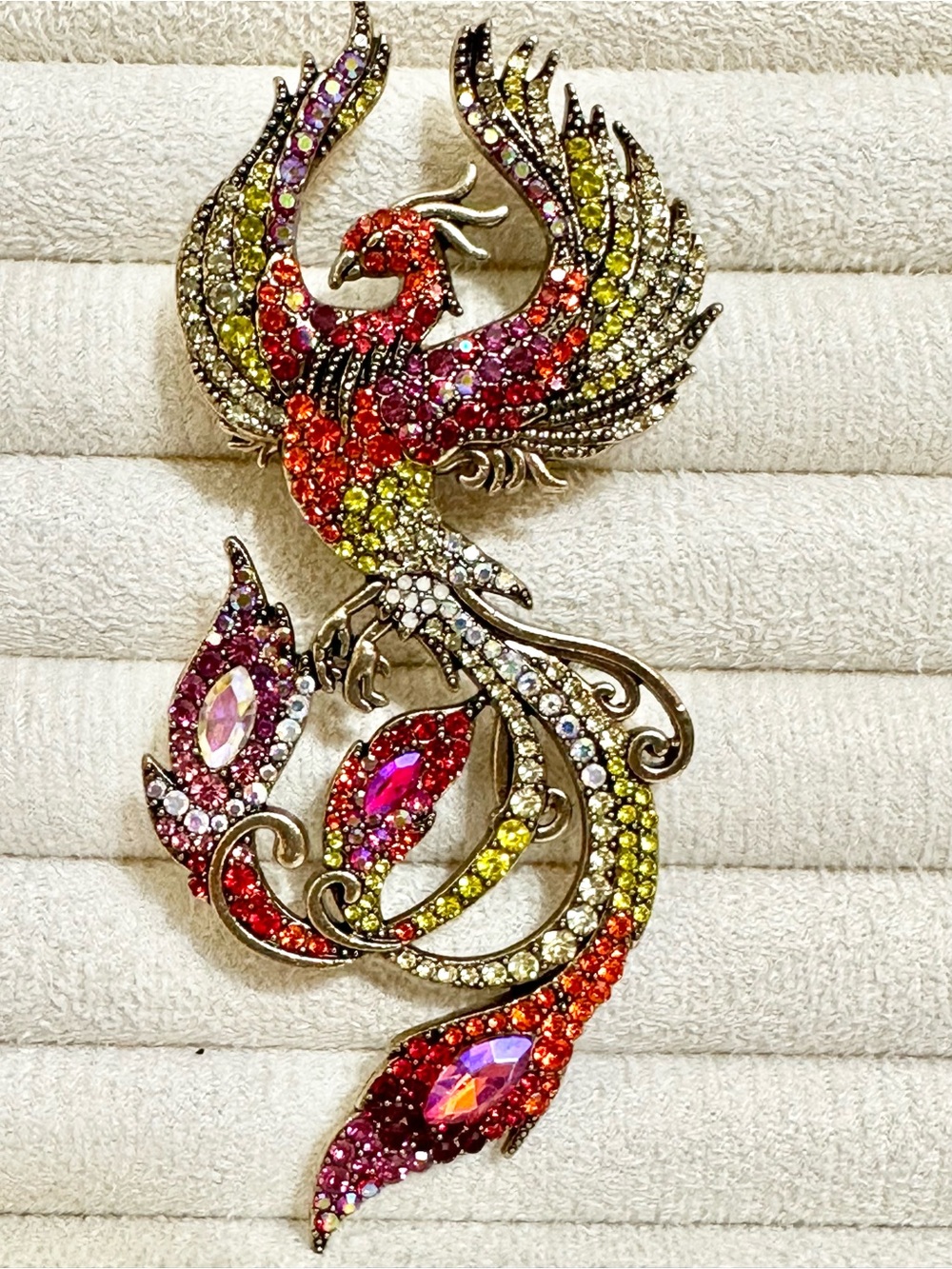 Multicolored Phoenix Brooch with Red, Pink, Yellow & Purple Stones